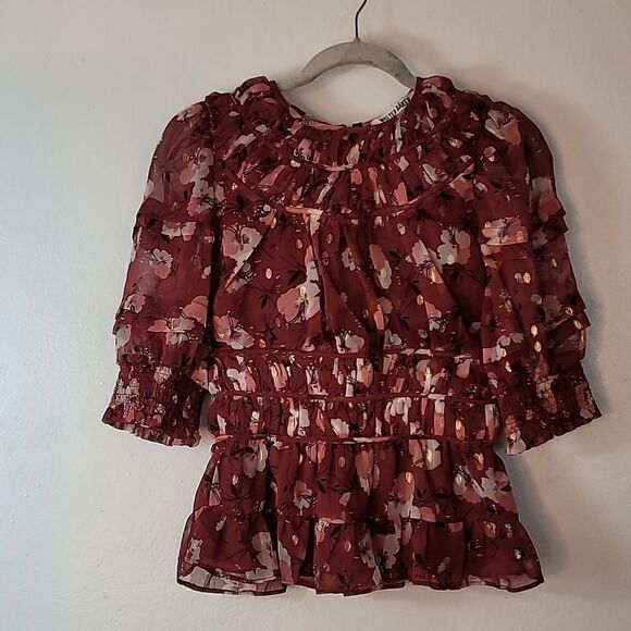 WALTER BAKER METALLIC FLORAL-PRINT BLOUSE SIZE - Picture 1 of 12